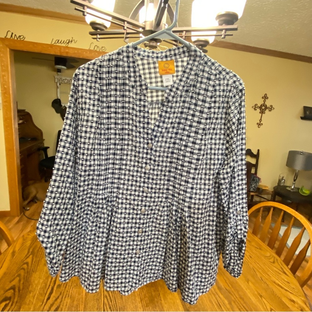 Ruby Rd. Navy and White Checkered Blouse